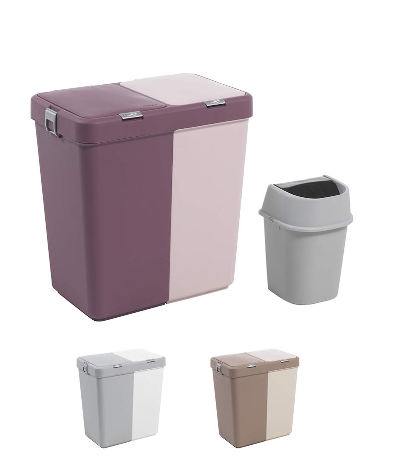Mabel Home Plastic Laundry Basket with Lid, 2 Sections, Large Laundry Basket (Extra Trash Bin (1.6 Gallons) inc. Purple Pink) - Image 1